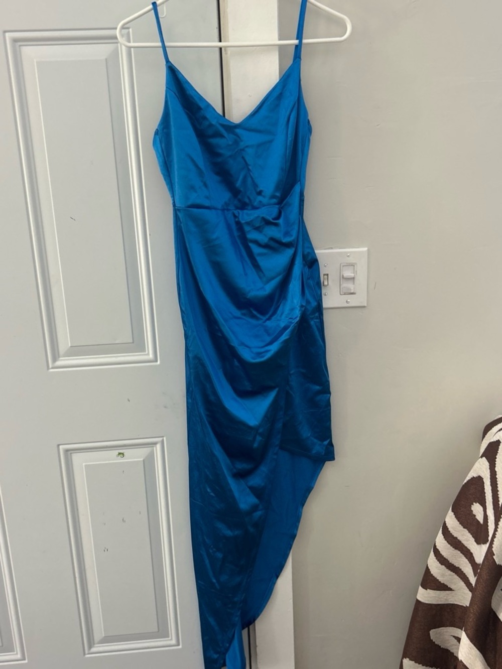 Satin Spaghetti-Strap Slip Dress in Bright Blue